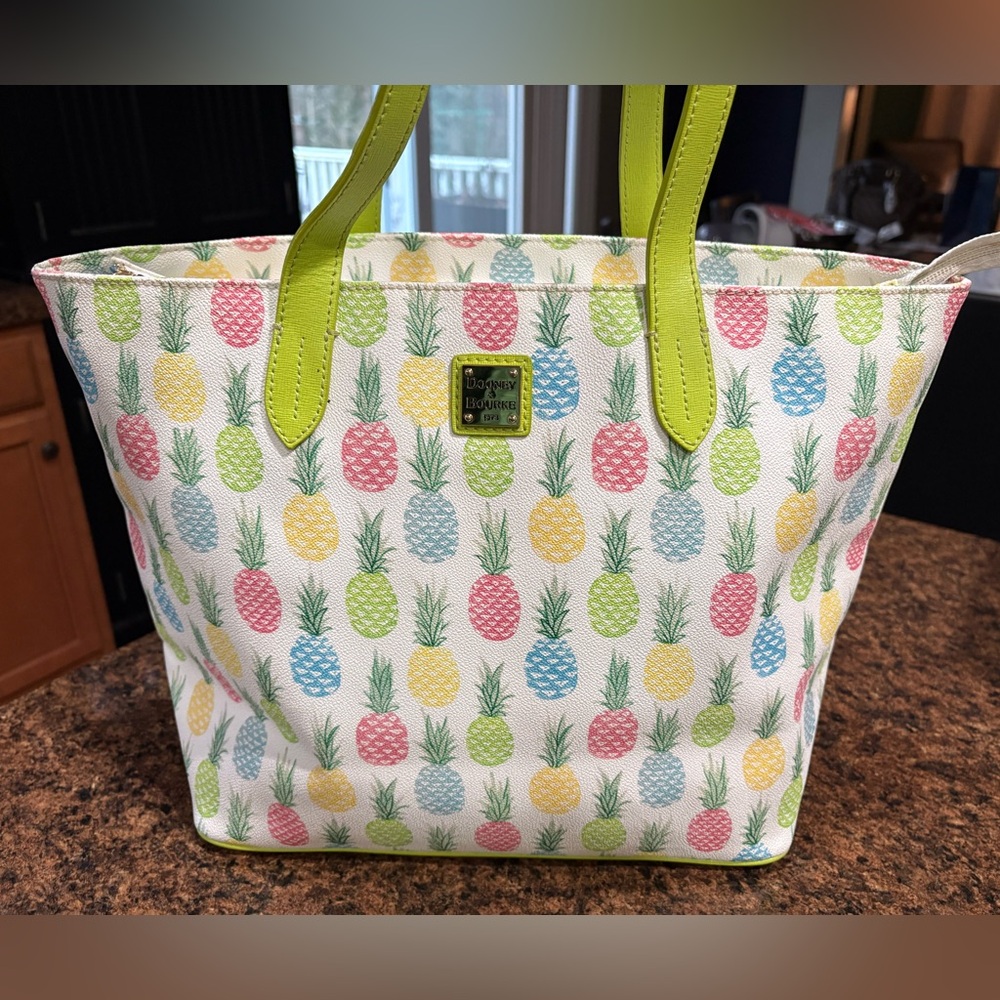 Dooney & Bourke Pineapple Print Tote with Lime Green Trim